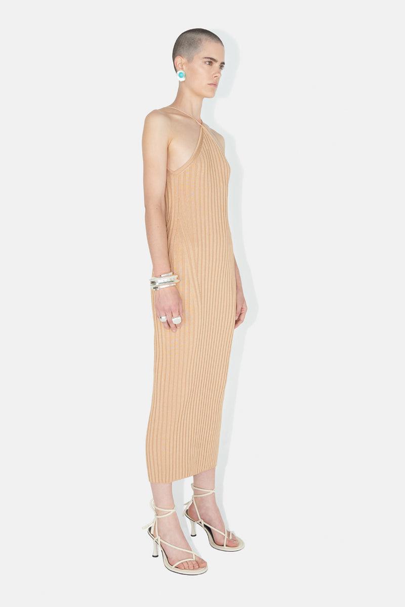 Metallic Rhea Cami Dress - Beige