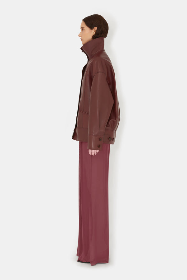 Leather Funnel Neck Jacket - Mahogany