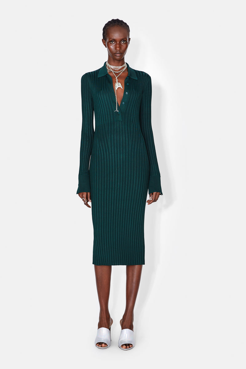 Rhea Henley Dress - Evergreen