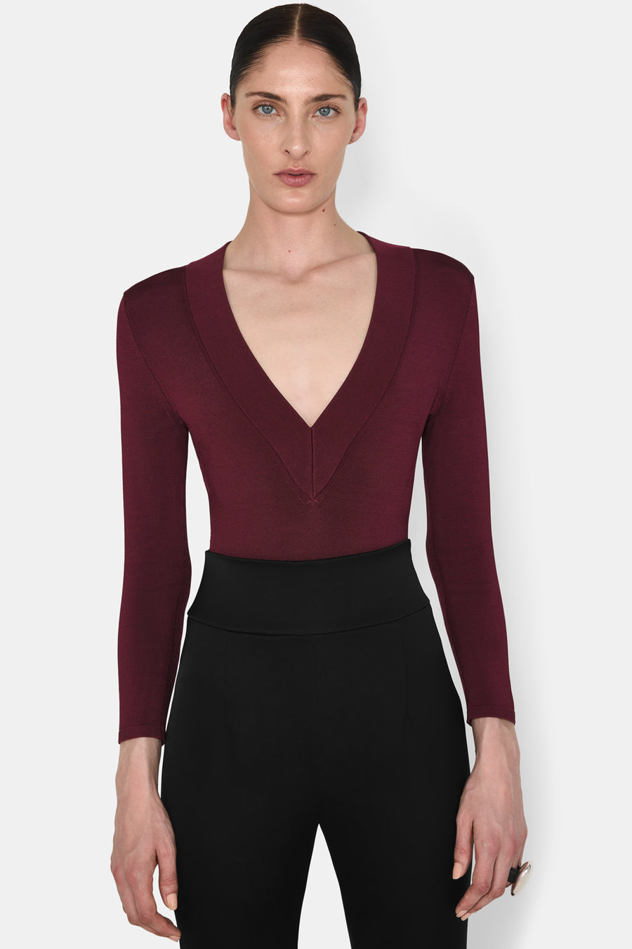 Sasha V-Neck Bodysuit - Oxblood