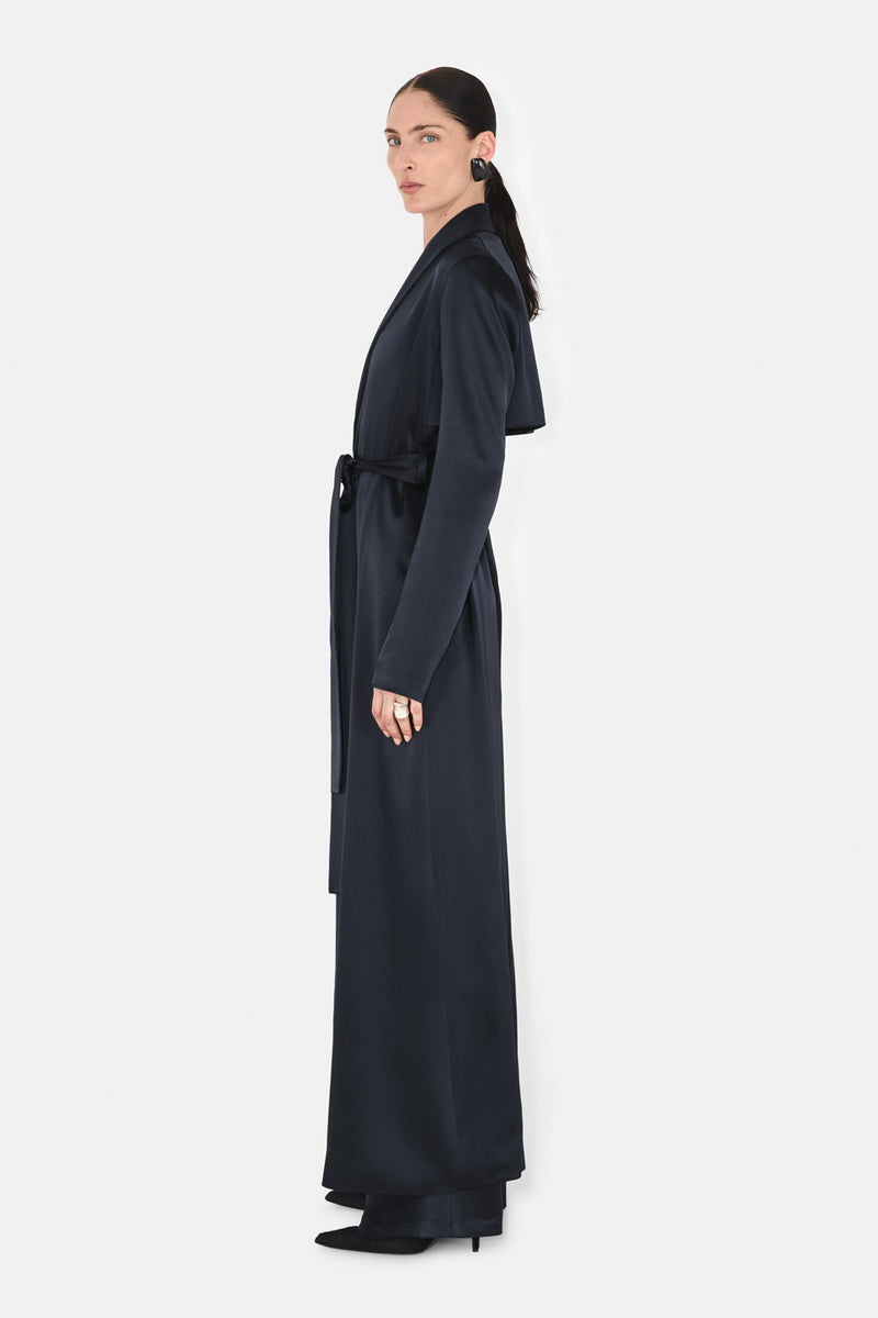 SATIN TRENCH COAT - MIDNIGHT