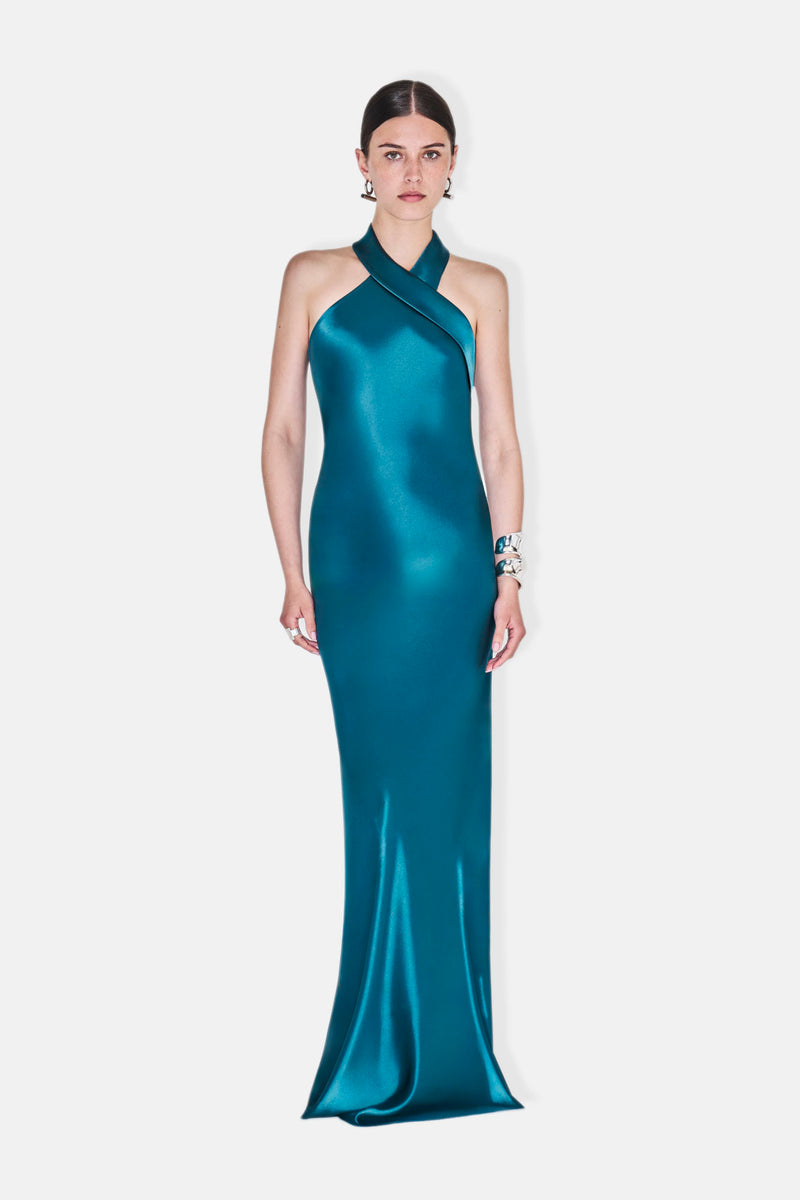 Satin Pandora Dress - Peacock