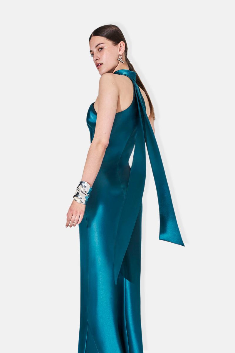 Satin Pandora Dress - Peacock