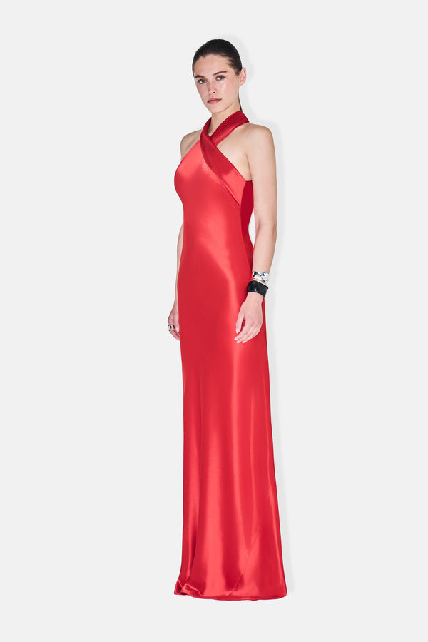 Satin Pandora Dress - Sunset Red