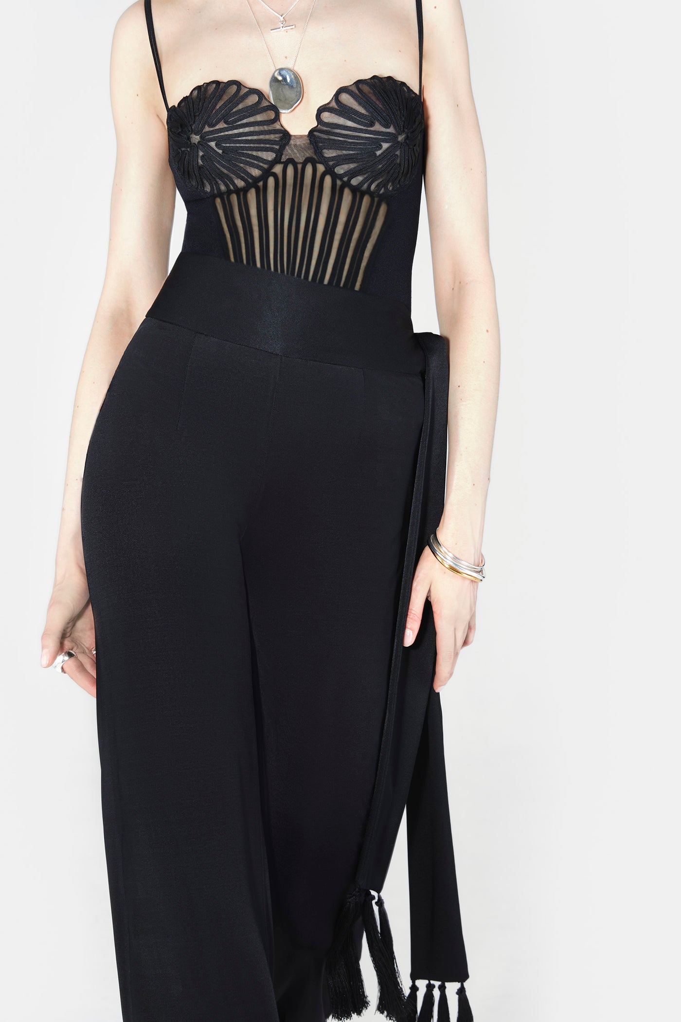 Embroidered Corset Bodysuit - Black – Galvan