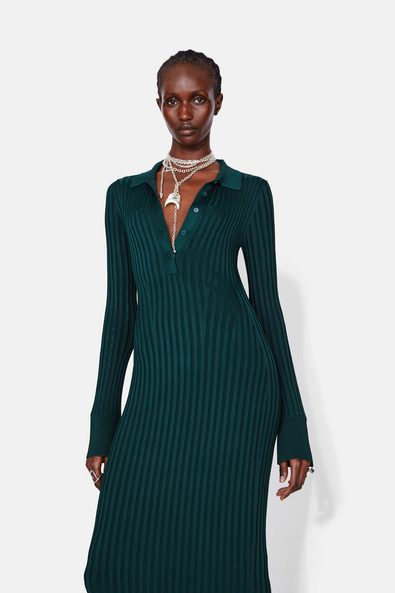 Rhea Henley Dress - Evergreen