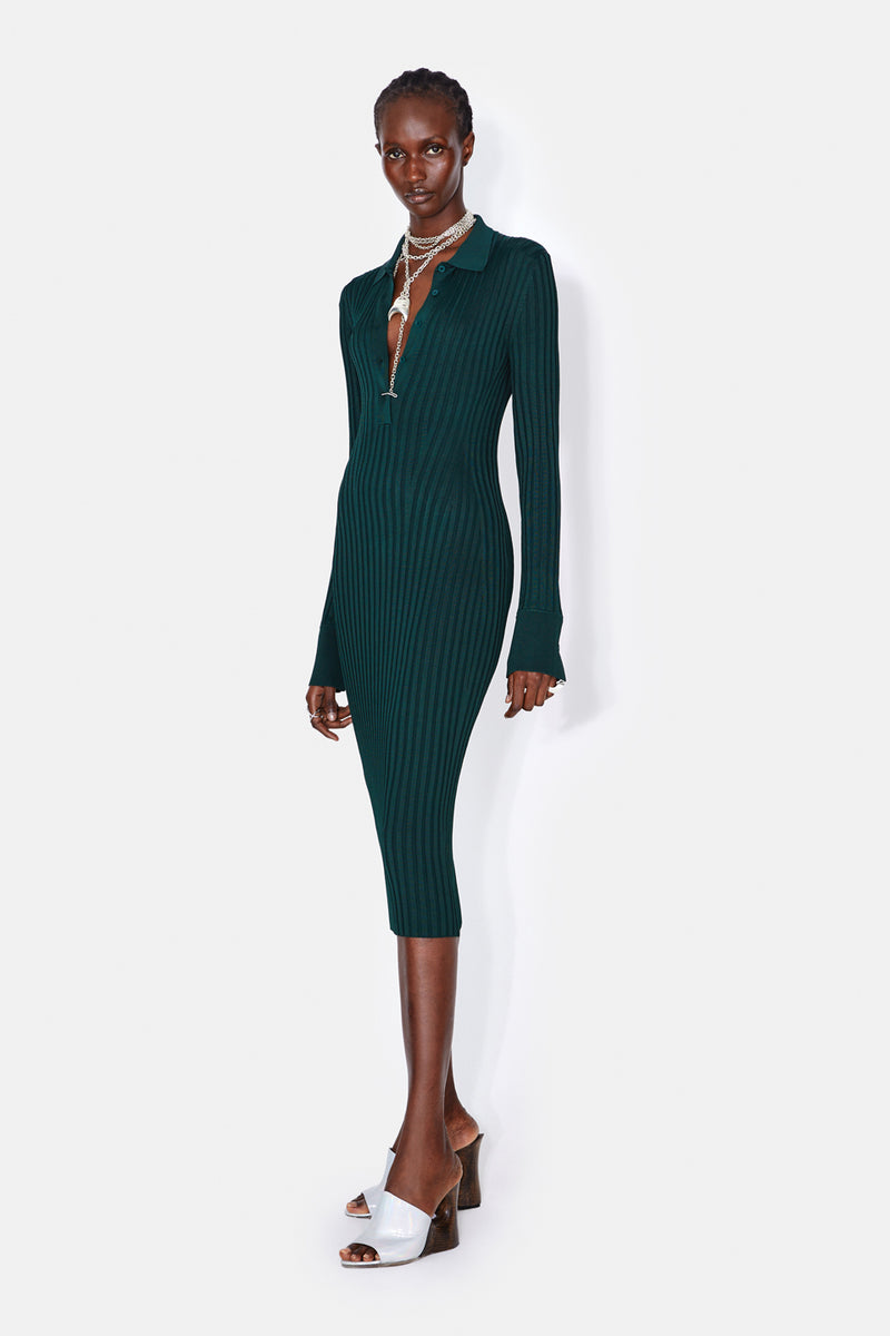 Rhea Henley Dress - Evergreen