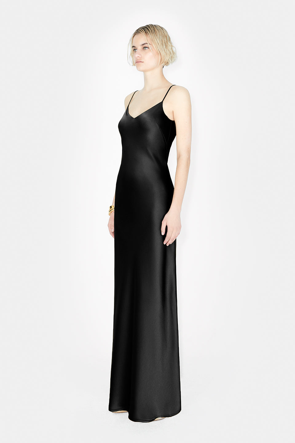 Designer Satin V Neck Slip Black Dress | Luxury Eveningwear Dresses ...
