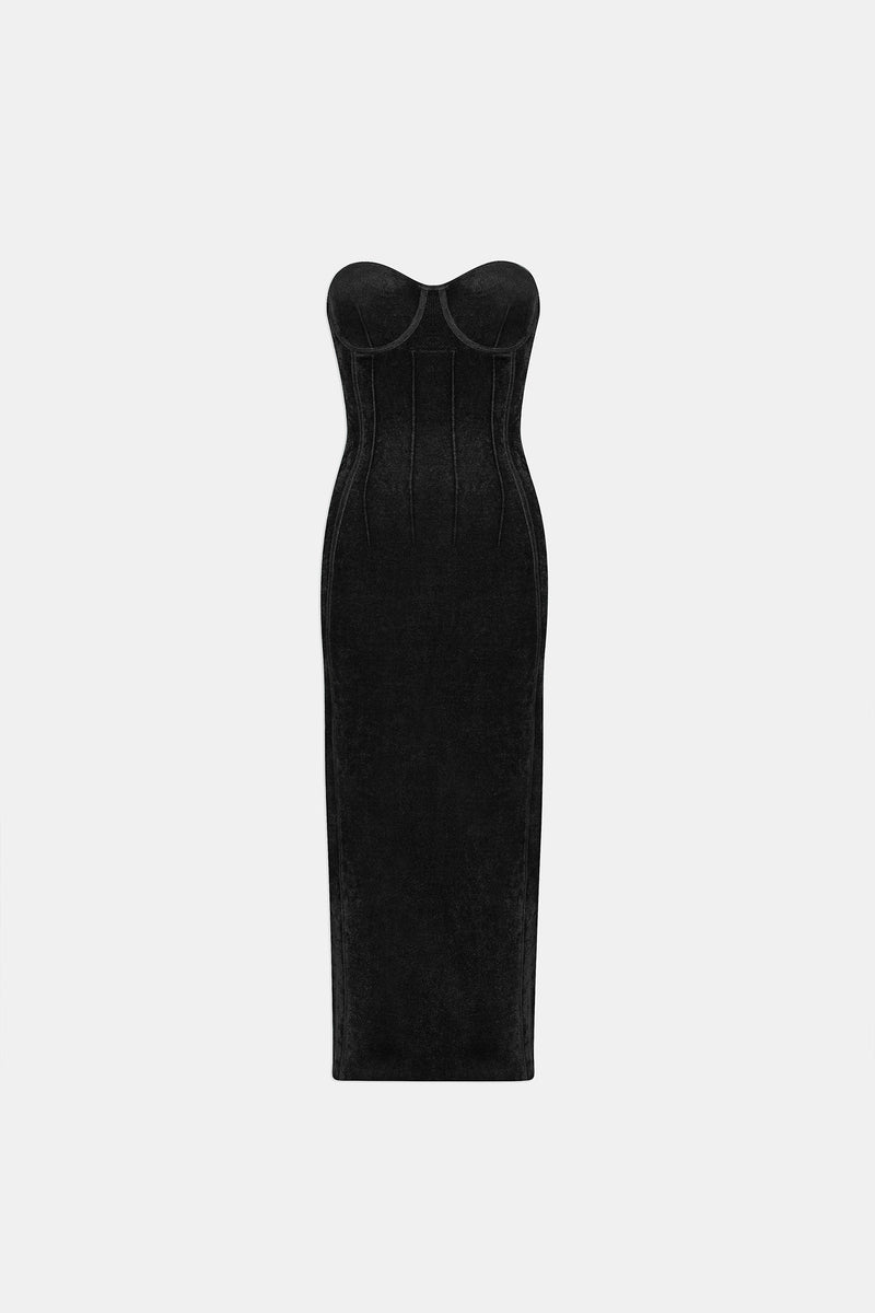 Titania Velvet Bustier Dress - Black