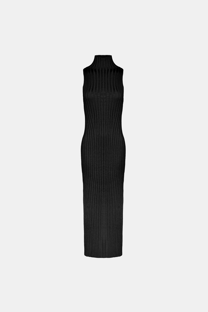 Metallic Rhea Turtleneck Dress - Black