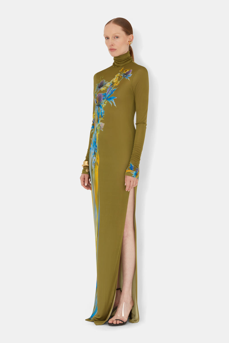 Thistle Jersey Dress - Olive Thistle Print