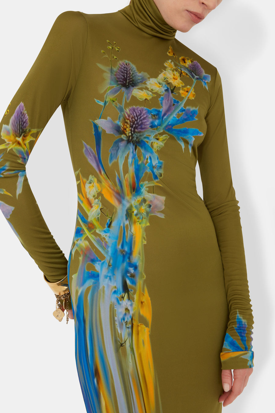 Thistle Jersey Dress - Olive Thistle Print