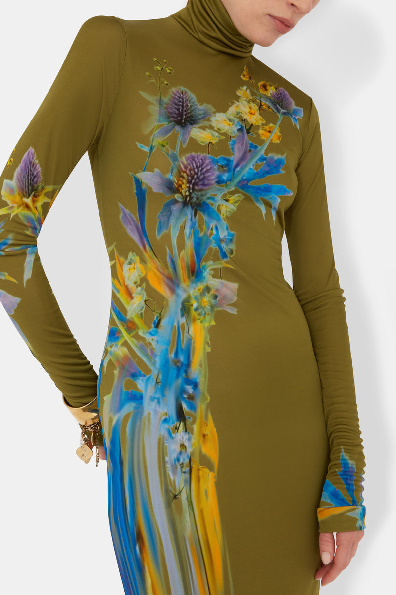 Thistle Jersey Dress - Olive Thistle Print