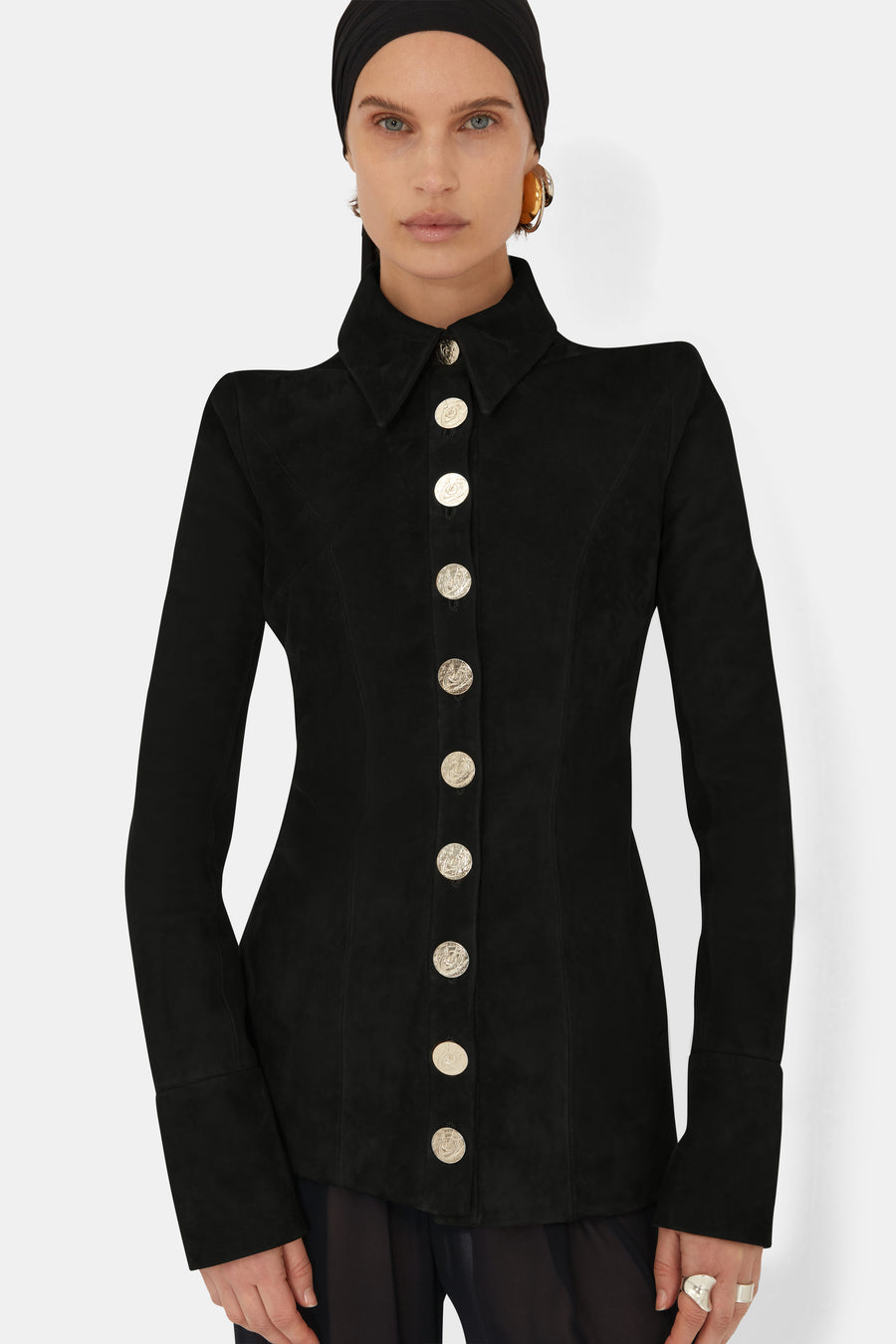 Buttoned Up Suede Jacket - Onyx