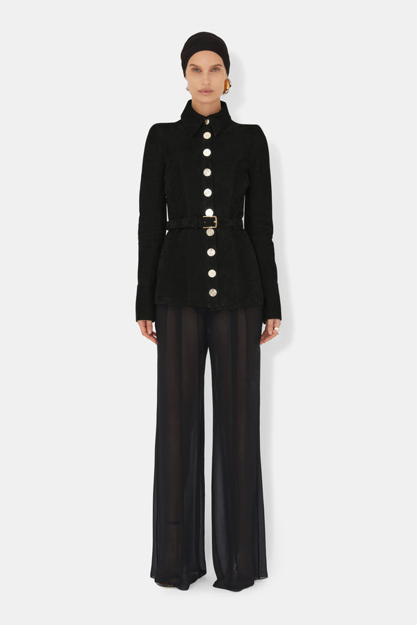 Buttoned Up Suede Jacket - Onyx