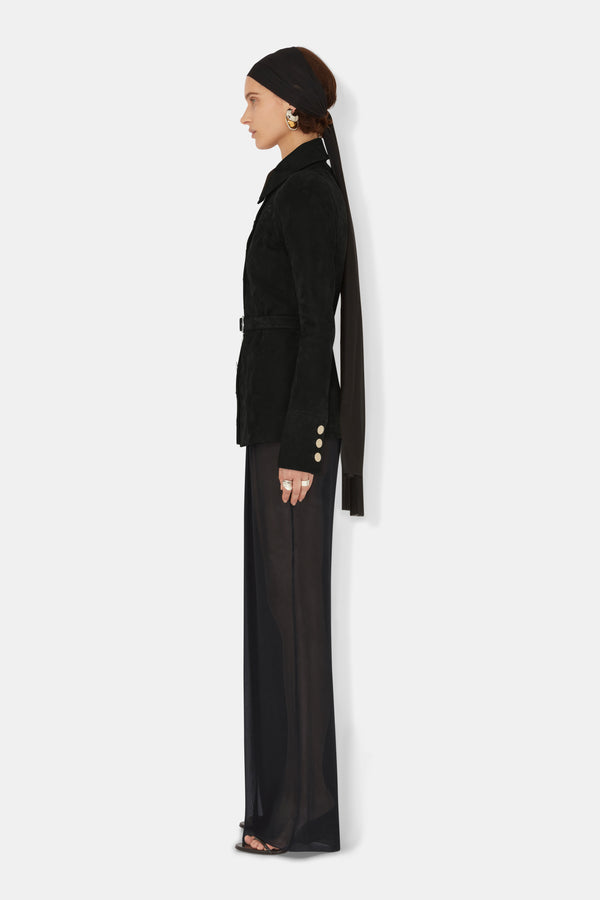 Buttoned Up Suede Jacket - Onyx