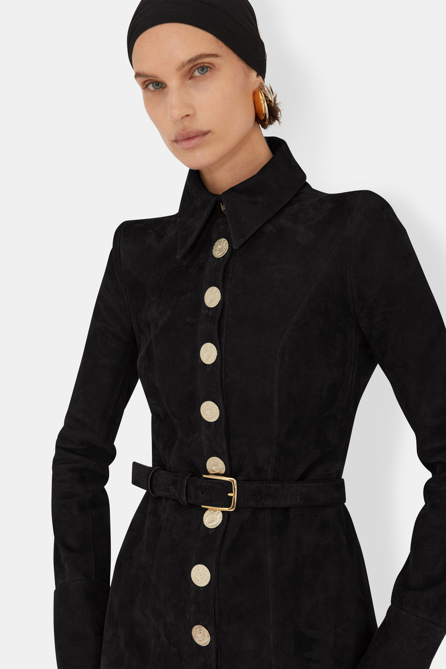 Buttoned Up Suede Jacket - Onyx