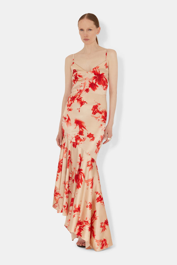 Thistle Satin Gown - Red Thistle Print
