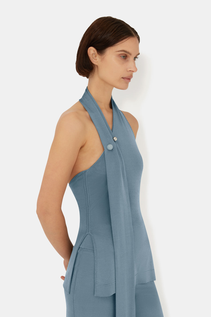 Pierced Scarf Top - Dove Blue