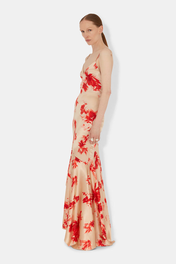 Thistle Satin Gown - Red Thistle Print