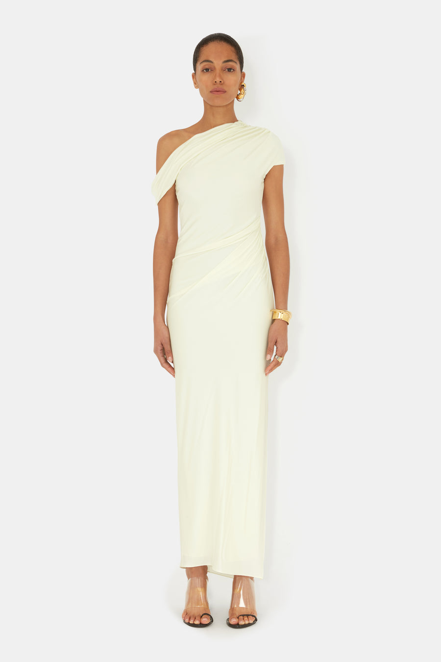 Cascading Off-The-Shoulder Dress - Lemon