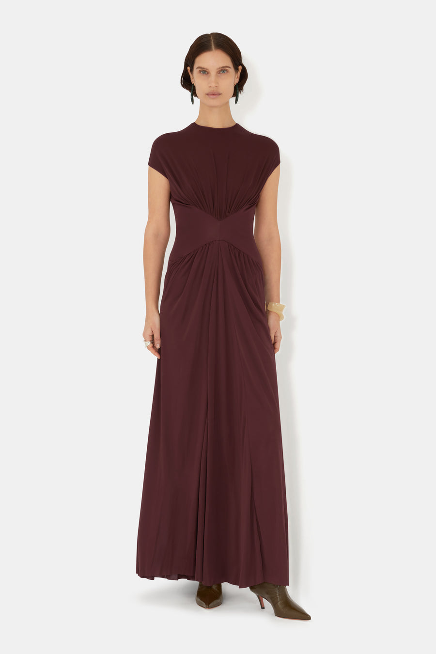 Cascading Capsleeve Dress - Mahogany