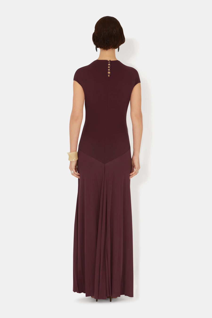 Cascading Capsleeve Dress - Mahogany