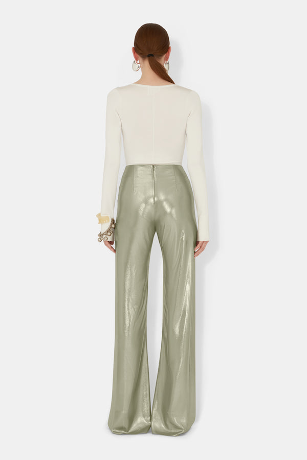Galvanized Chiffon Trouser - Olive Gold