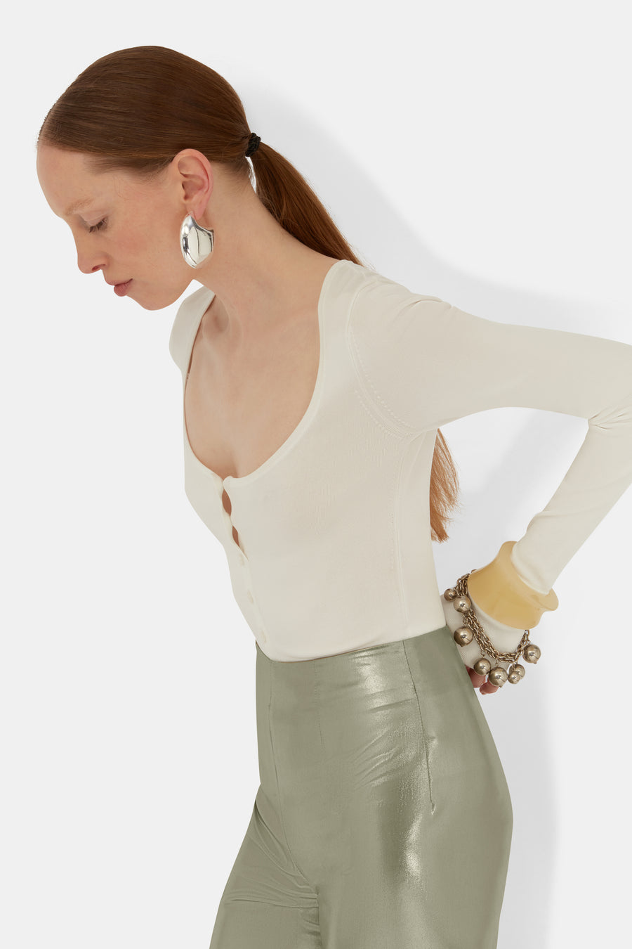 Galvanized Chiffon Trouser - Olive Gold
