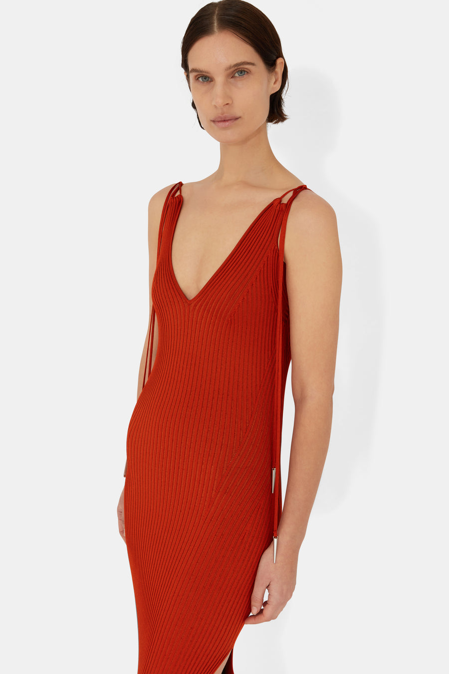 Carved Sleeveless Dress - Tomato