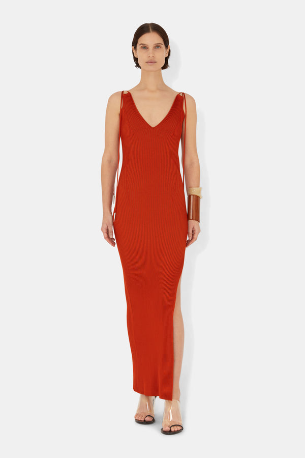 Carved Sleeveless Dress - Tomato
