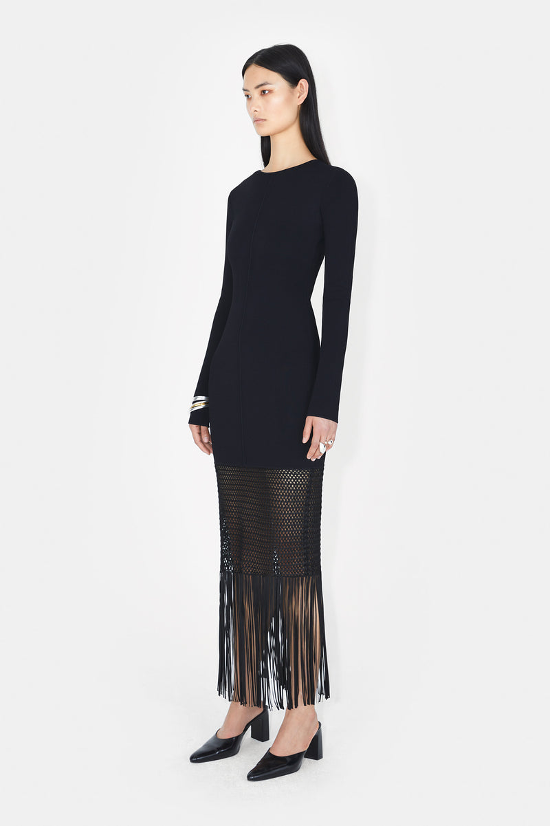 Fringe Diana Long Sleeve Dress - Black