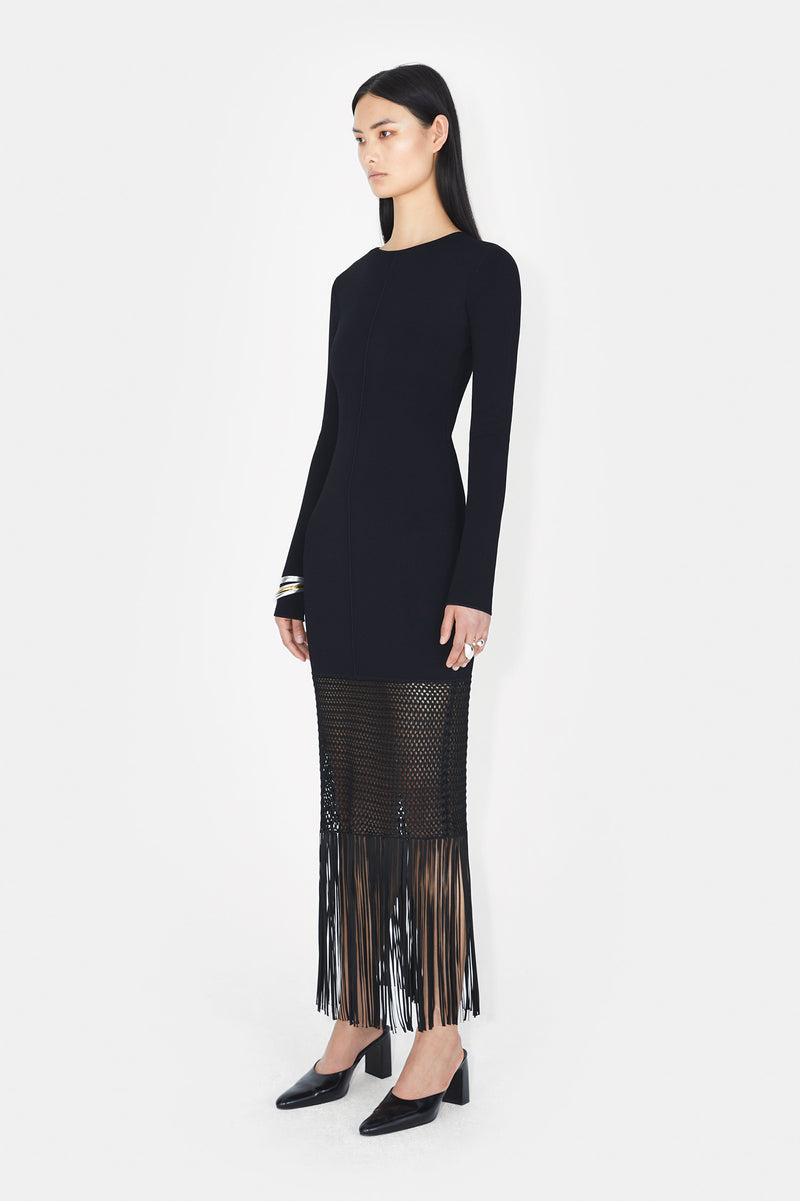 Fringe Long Sleeve Dress - Black – Galvan London UK