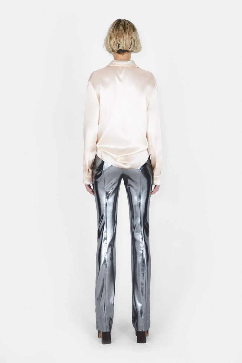 Galvanized High Waisted Trousers - Silver