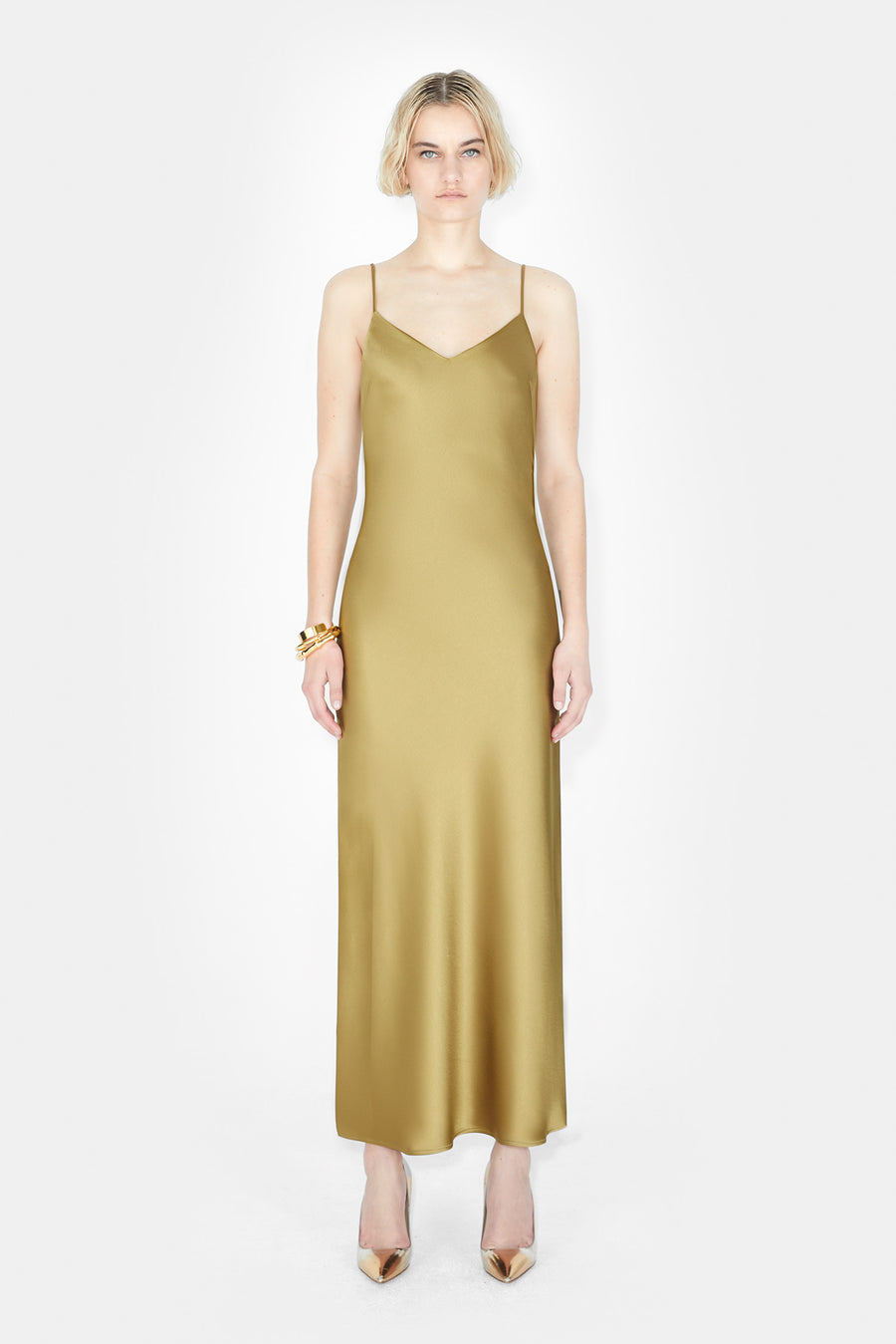 Cropped V Neck Slip Dress - Olive
