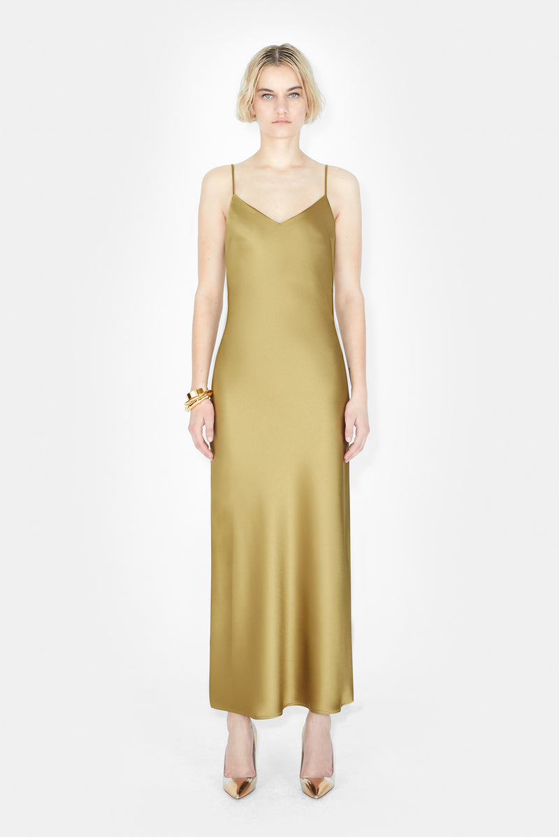 Cropped V Neck Slip Dress - Olive