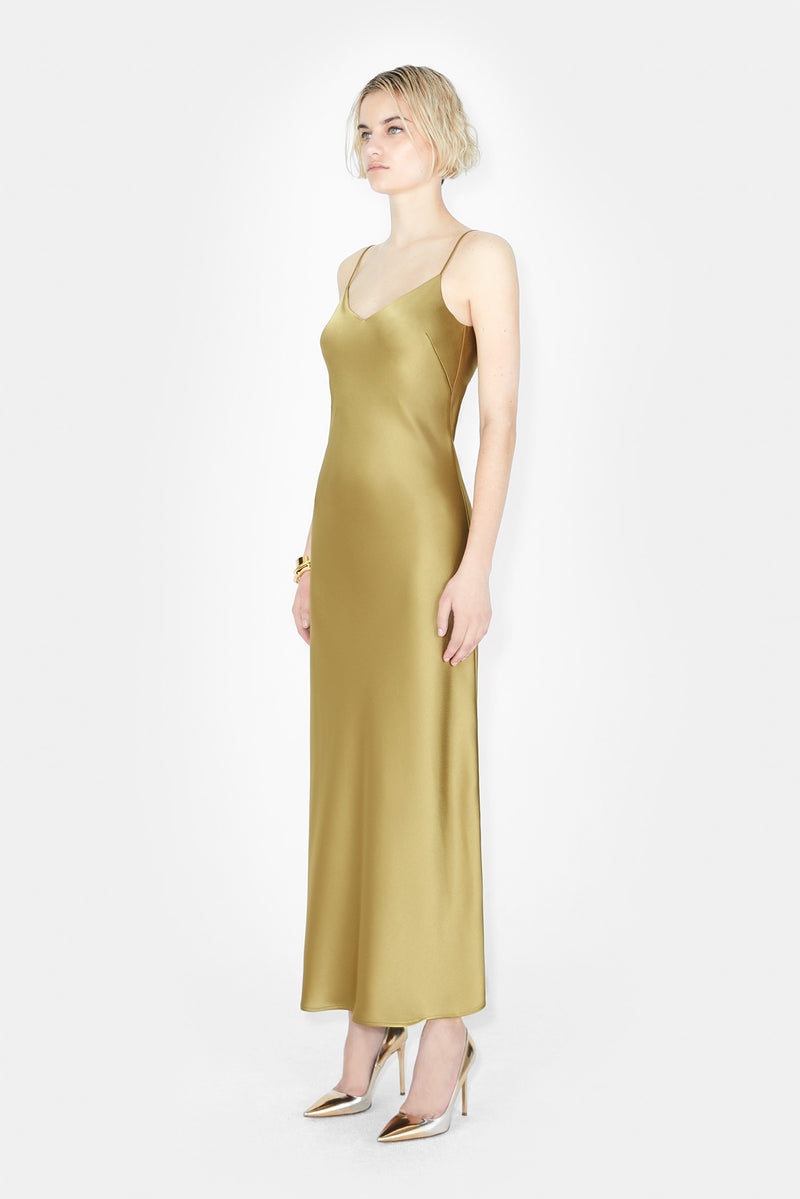 Cropped V Neck Slip Dress - Olive