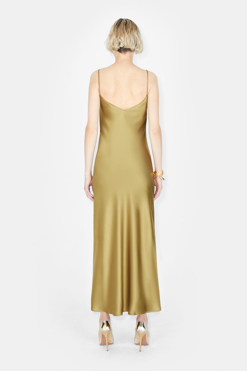 Cropped V Neck Slip Dress - Olive