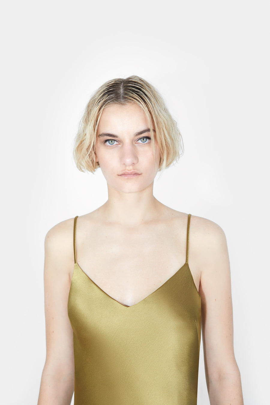 Cropped V Neck Slip Dress - Olive