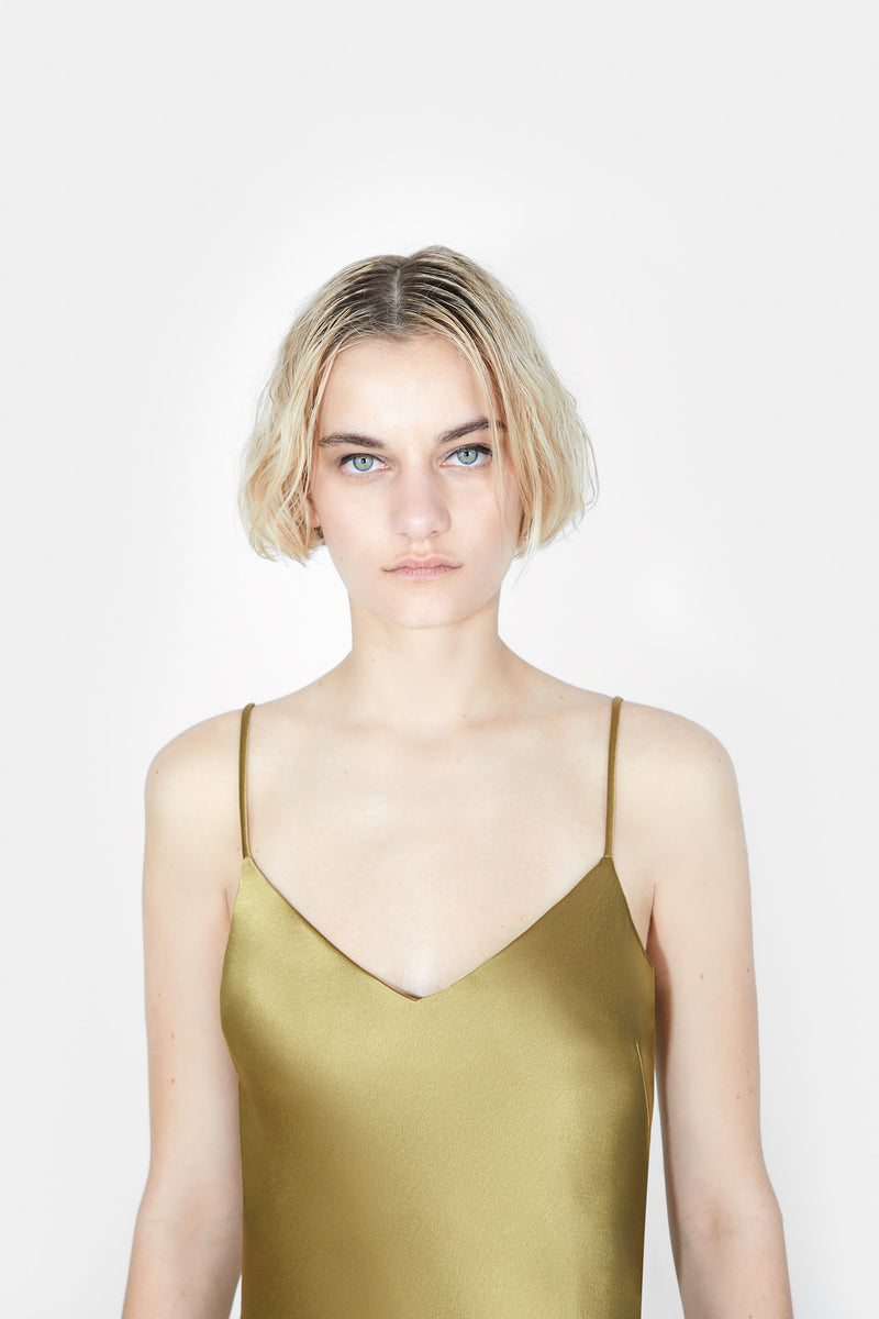 Cropped V Neck Slip Dress - Olive