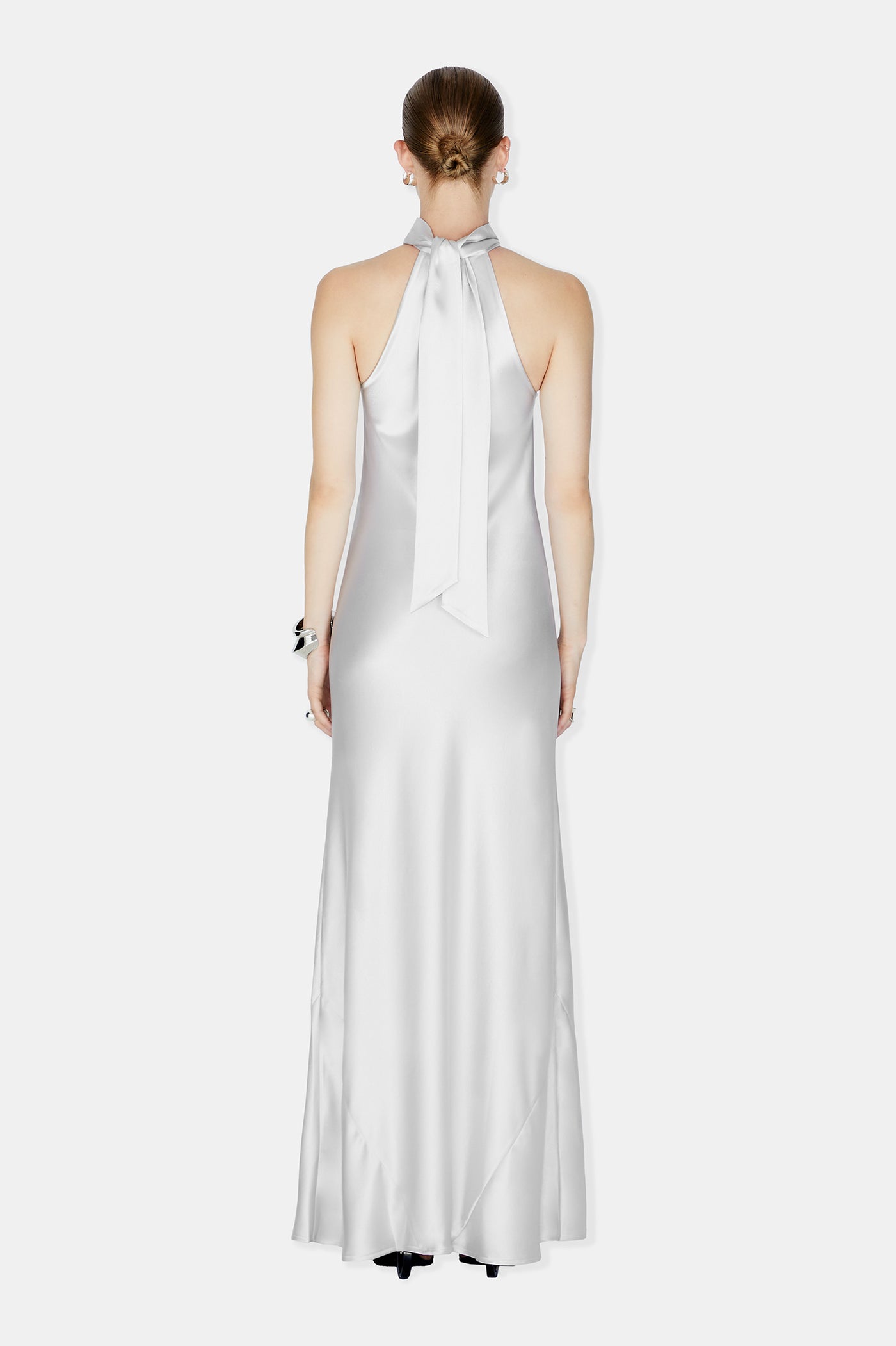 Luxury Designer Silk Halterneck Silver Dress | Luxury Eveningwear Dresses | Galvan  London – Galvan London UK