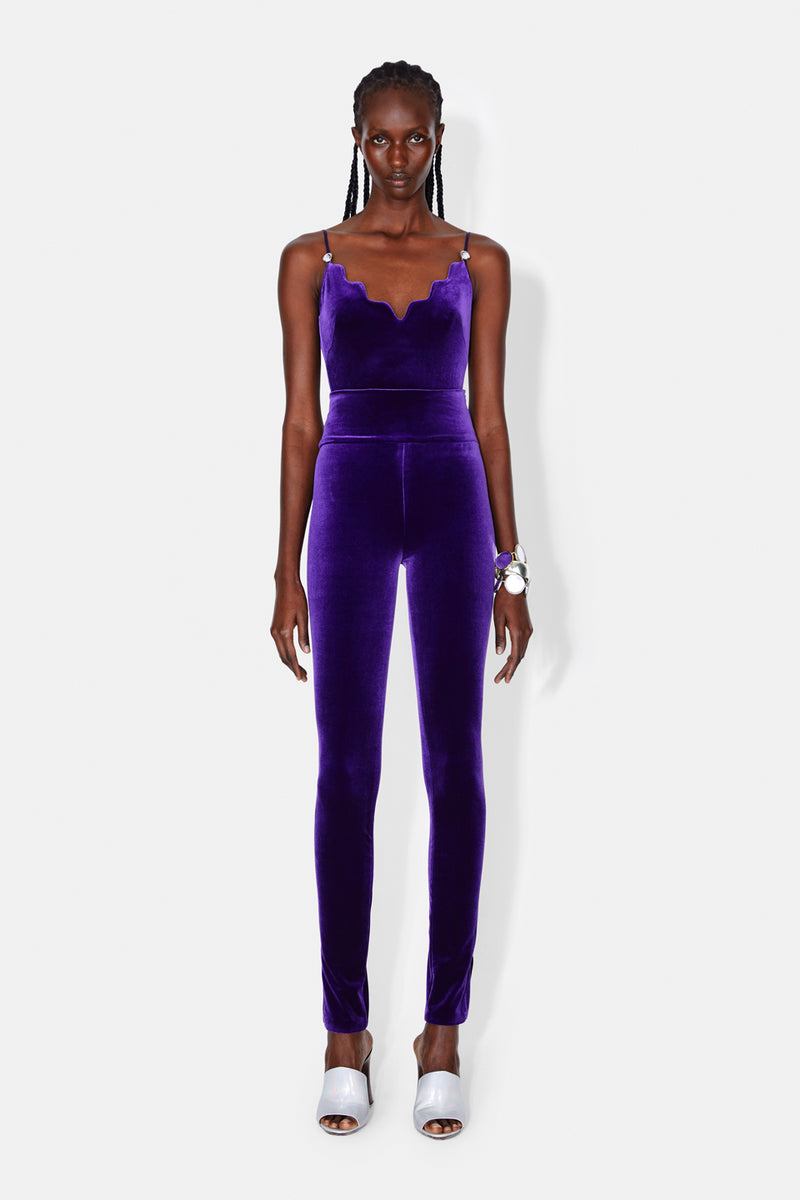 Pat Globe Velvet Bodysuit - Purple