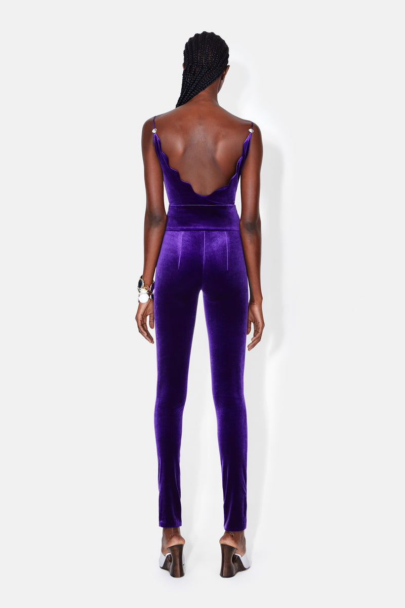 Pat Globe Velvet Bodysuit - Purple