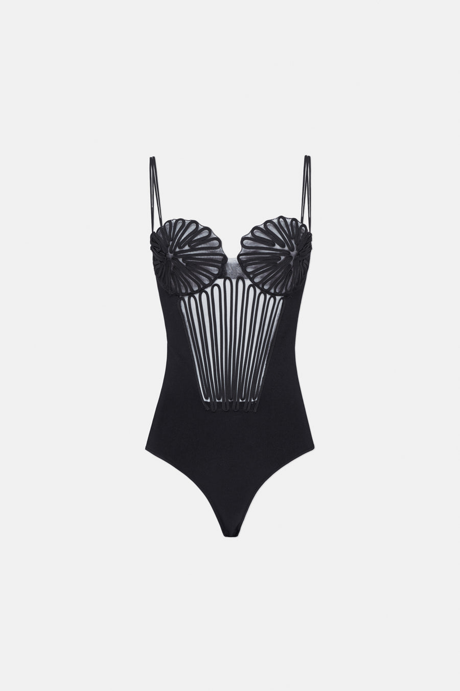 トップス CRANK Lace Heart Print Top_Black Embroidered Corset Bodysuit - Black – Galvan