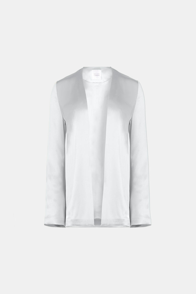 Designer Silver Platinum Long Sleeves Satin Slip Jacket | Luxury ...