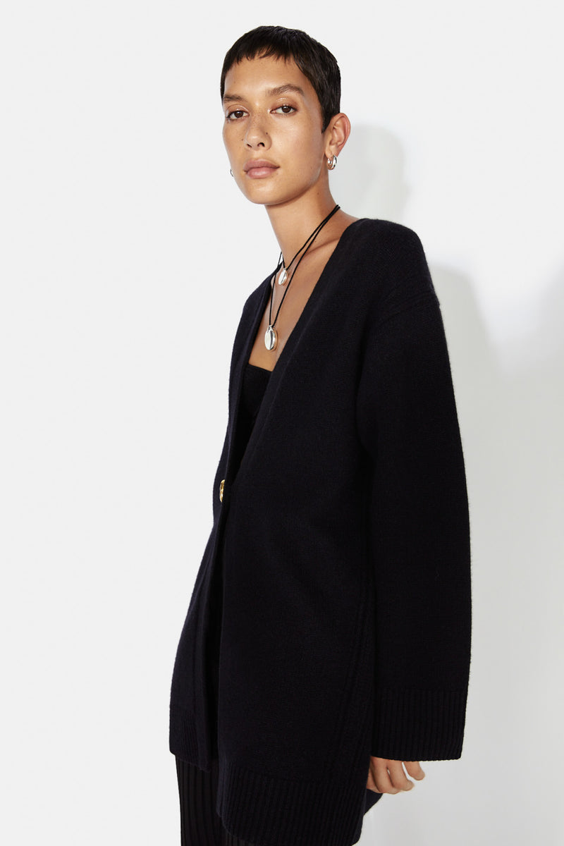 Long Pearl Cardigan - Black