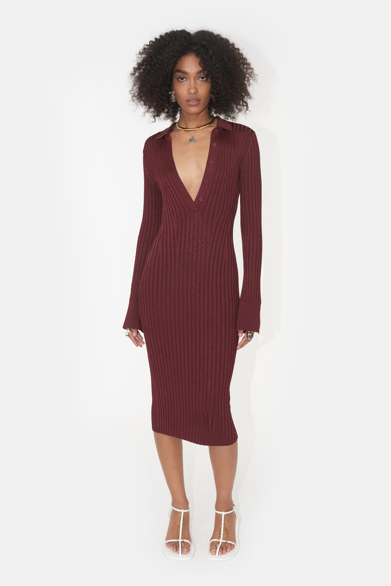 Rhea Henley Dress - Rosewood