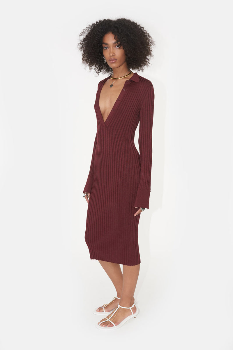 Rhea Henley Dress - Rosewood