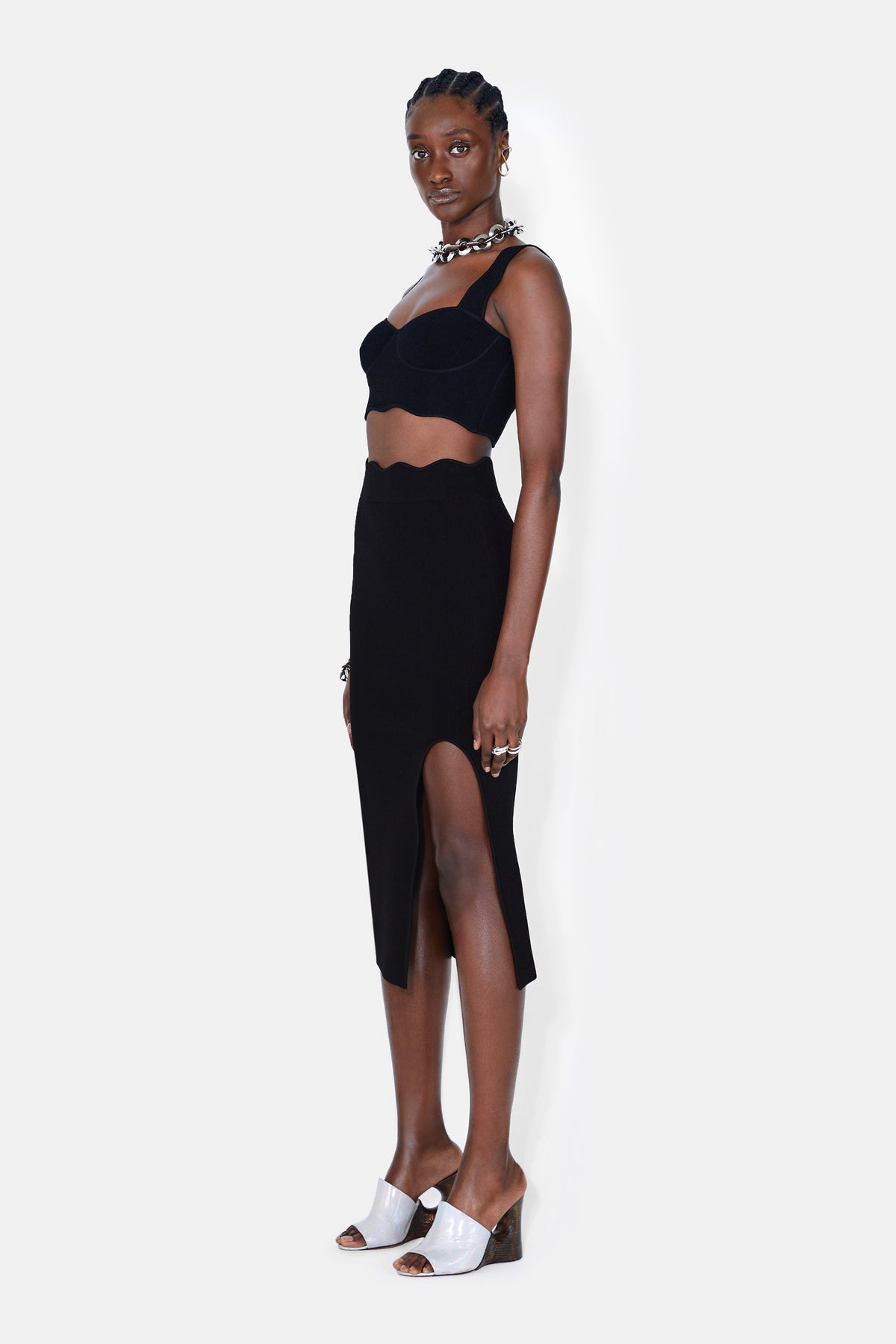 Delia Scalloped Top - Black | Galvan London